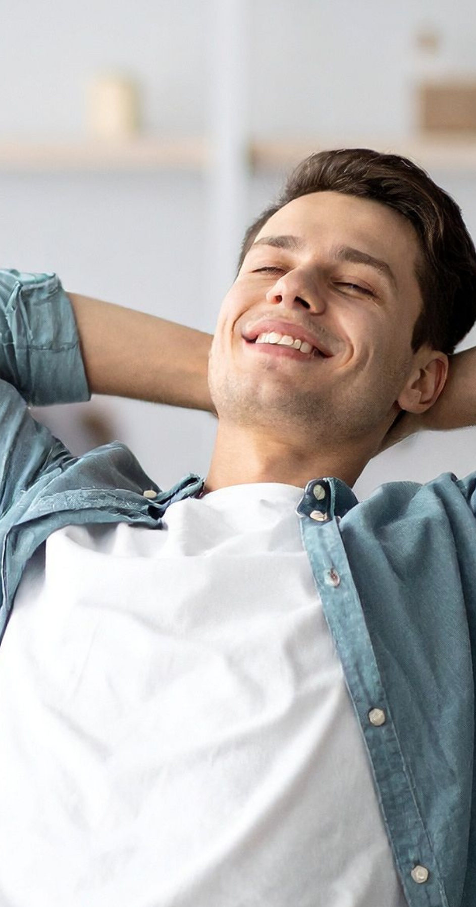 2026-03-28 Young man relaxing hands behind head, Embracing Contentment - DL Flyer