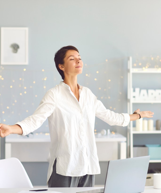 Woman arms outstreched, Silent day retreat Quietening the Storm