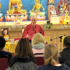 Kadam John McBretney teaching a meditation class in the meditation hall of Heruka KMC