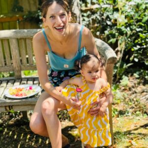 Noha Shahin with her daughter in the garden at Heruka Kadampa Meditation Centre